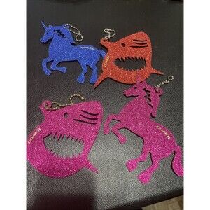 Set 4 Coach Rare Glitter Oversized Bag Charm Hangtag Unicorn Sharky Ornament